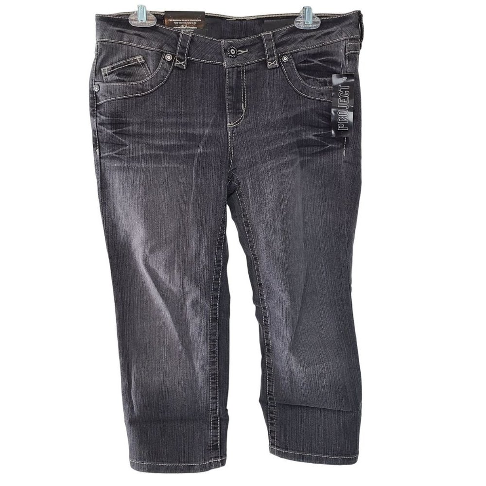 Project Womens 11 Black Denim Mid Rise Capri Cropped Jeans Pockets Casual NWT